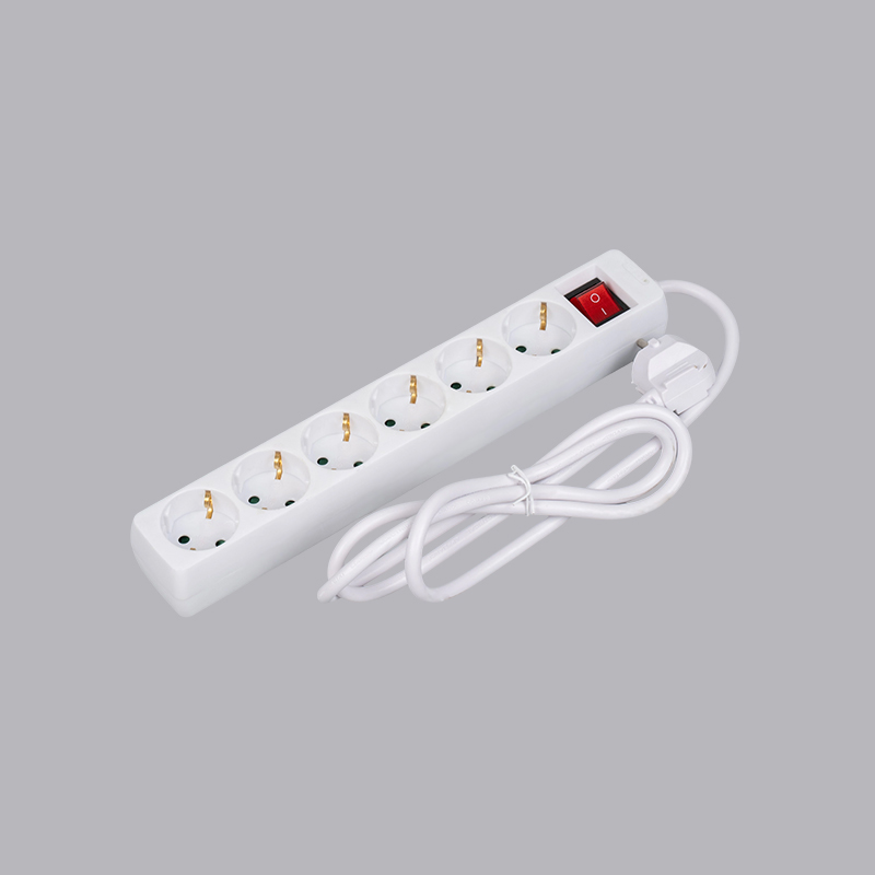 LOB-06K Niemiecka listwa zasilająca 6-kierunkowa w kształcie prostokąta z przełącznikiem Multi-Socket