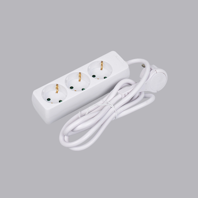 LOB-03L Trójdrożna listwa zasilająca typu niemieckiego, prostokątna z uchwytem Multi-Socket