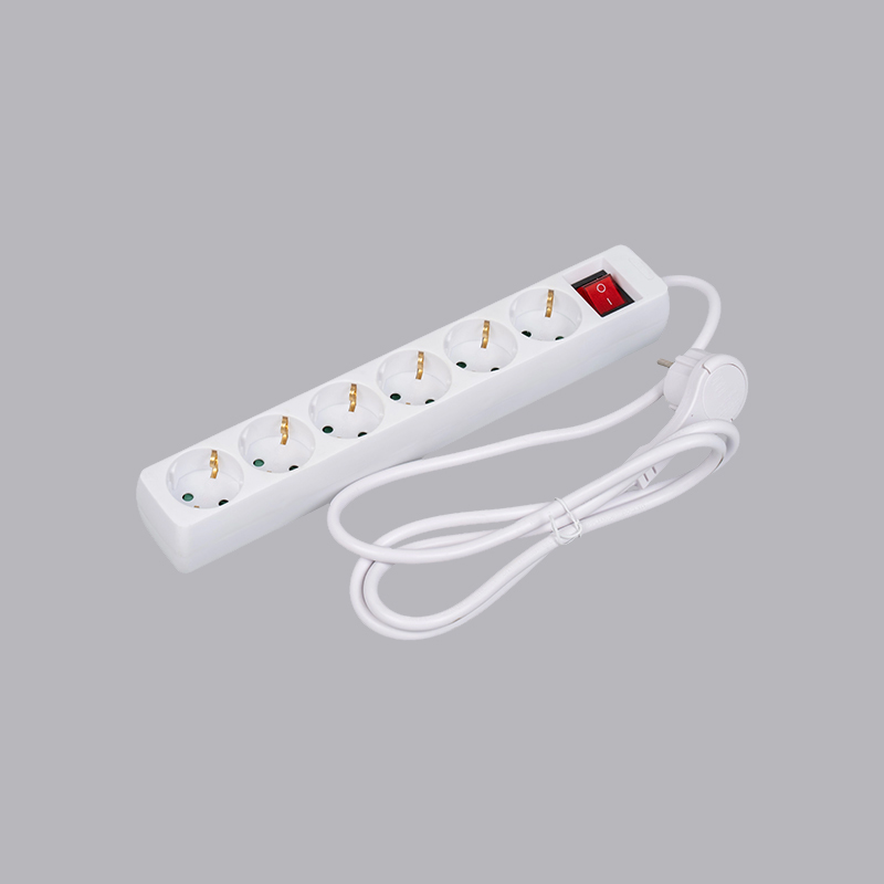 LOB-06KL 6-kierunkowa listwa zasilająca typu niemieckiego, prostokątna, z uchwytem i przełącznikiem Multi-Socket