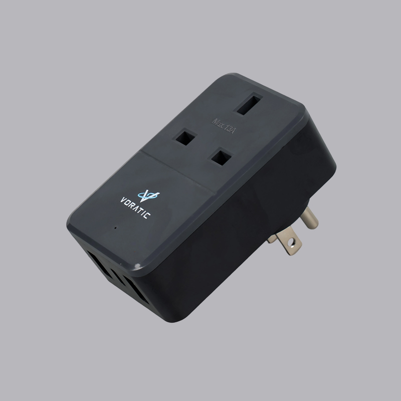 VT-926-US UK do USA, 1 gniazdo, 2 porty USB, 1 adapter portów typu C