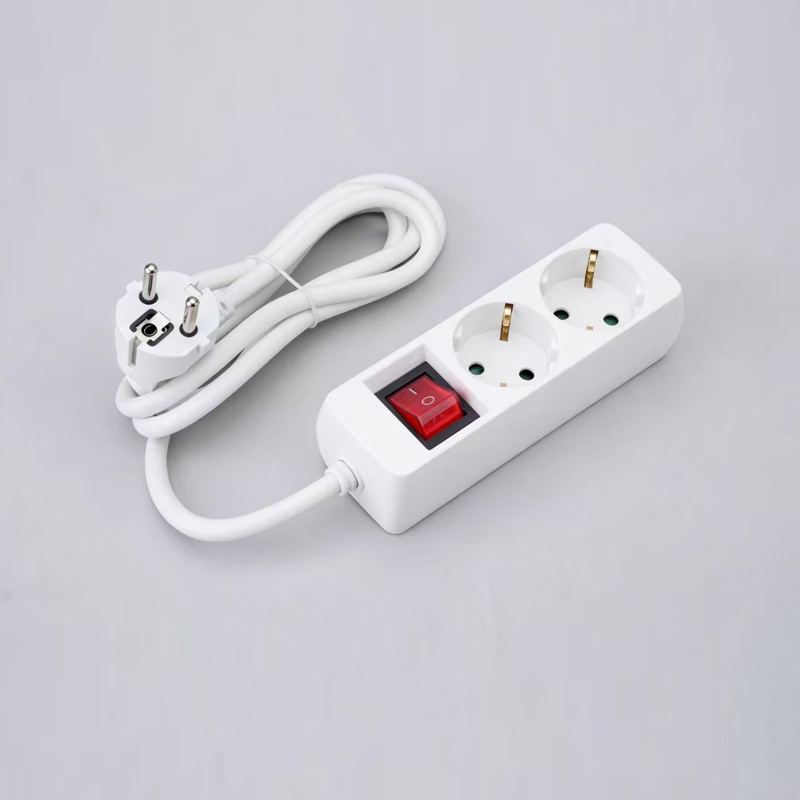 LOB-02K Niemiecka listwa zasilająca 3-kierunkowa w kształcie prostokąta z przełącznikiem Multi-Socket