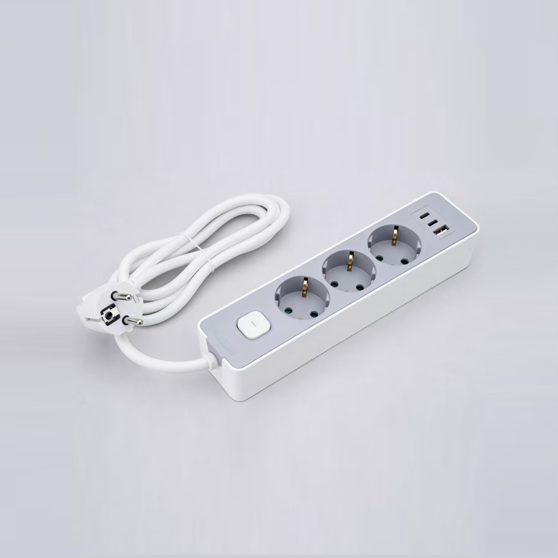 LOB-03K-AC Listwa zasilająca typu niemieckiego z 3 gniazdami, z wyłącznikiem, szybką ładowarką PD, 1 portem USB-A i 2 portami typu C, Multi-Socket